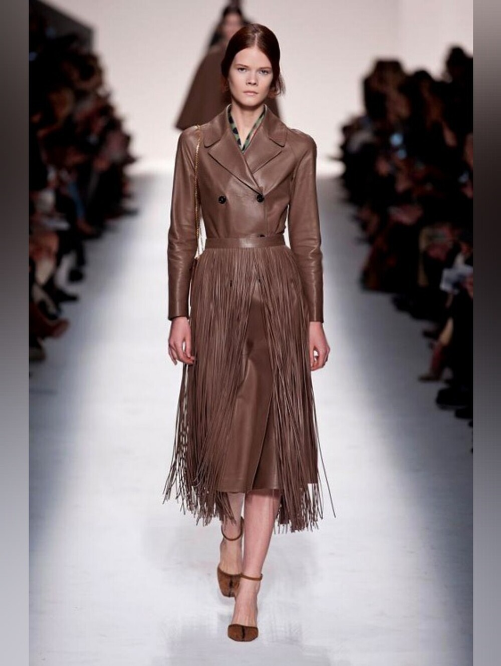 Valentino fringed leather over skirt Taupe - Picture 3 of 4